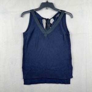 J. Crew Womens‎ Sleeveless Knit Top XXS Navy Blue V-Neck Ribbon Tie Back Casual
